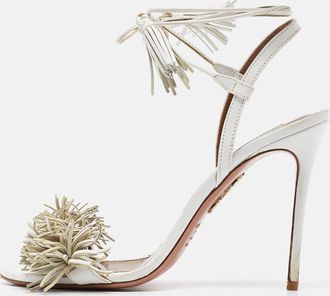 Aquazzura White Leather Wild Thing Ankle Tie Sandals