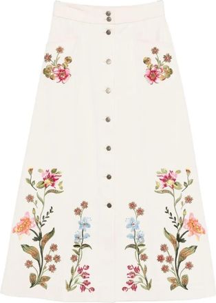 Valentino Garavani Embroidered Denim Skirt