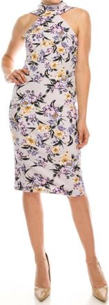 Bebe Floral Strappy Mock Neck Midi Cocktail Dress In Purple