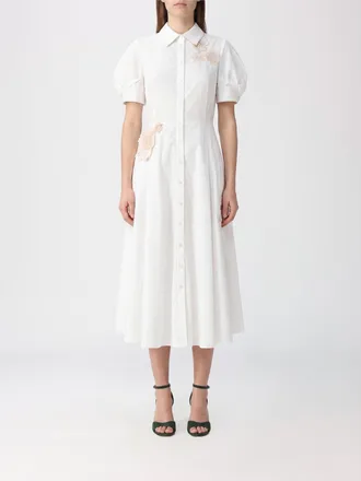 Erdem Abito chemisier midi in cotone con maniche a palloncino e inserti macram&eacute;