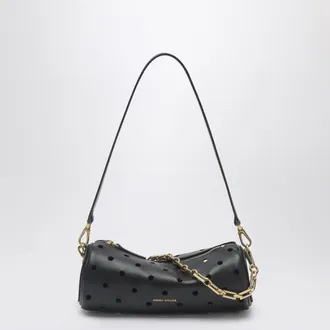 Manu Atelier Mini Cylinder Bag In Perforated Black Leather