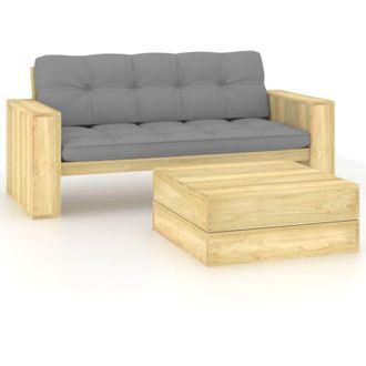 vidaXL Set De Muebles De Jard&iacute;n Y Cojines 2 Pzas Madera Pino Impregnada Vidaxl