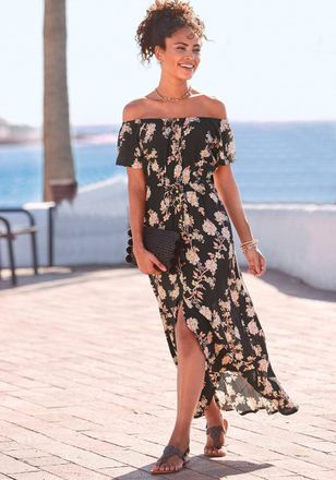 Lascana Womens Button Detail High Low Maxi Dress