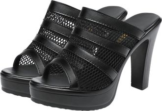 Frcolor Black Chunky High Heel Sandals for Women Breathable Mesh Peep Toe Design Comfortable Skin-Friendly Summer Footwear Outdoor Fashion Heeled Slippers Sha