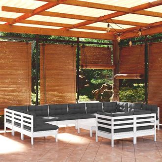 vidaXL Muebles De Jard&iacute;n 13 Pzas Con Cojines Blanco Madera De Pino Vidaxl