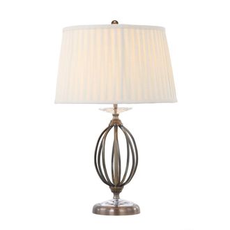 Loops Table Lamp Ivory Shade Cut Glass Droplets Metal Base Aged Brass LED E27 60W in Clear