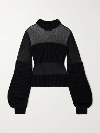 Jean Paul Gaultier Pullover In Lana A Coste E Mesh - Nero