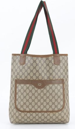 Gucci Brown Leather Coated Canvas Shoulder Bag Tote Bag (Pre-Owned)