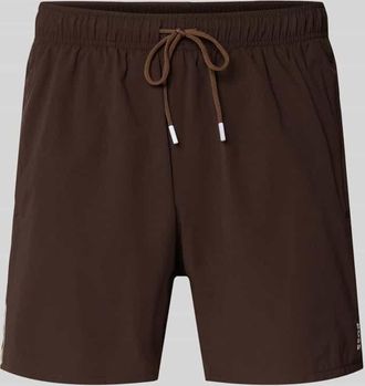 HUGO BOSS Badeshorts mit Label Stitching Modell ICONIC in Dunkelbraun, Gr&ouml;&szlig;e XXL