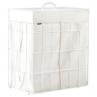 Beliani Cesto Para La Ropa Sucia Plegable Estructura De Metal Forro De Tela Hecho A Mano Cuarto De Ba&ntilde;o 100l Blanco Apoteri
