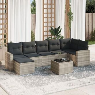 vidaXL Vidaxl - Set De Sof&aacute;s De Jard&iacute;n 8 Pzas Y Cojines Rat&aacute;n Sint&eacute;tico Gris