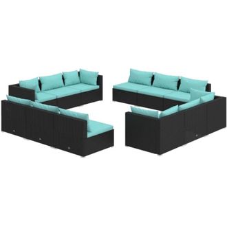 vidaXL Set De Sof&aacute;s De Jard&iacute;n 12 Pzas Cojines Rat&aacute;n Sint&eacute;tico Negro Vidaxl