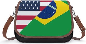 Generic USA And Brazilian Flag Crossbody Bag Womens Handbag PU Message Bags Shoulder Purse with Adjustable Strap