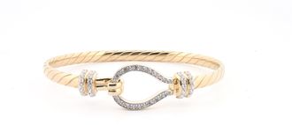 Jewelco London 9ct Gold CZ Hook Noose Rope Loop Stirrup 4mm Baby Bangle Bracelet - JKB096