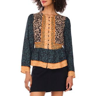 Vince Camuto Mixed Print Peplum Detail Button-Up Shirt in Deep Forest at Nordstrom Rack, Size Medium