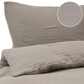 Beliani Conjunto De Funda De Edred&oacute;n Moderna De Muselina De Algod&oacute;n 200 X 200 Cm Gris Pardo Sumner