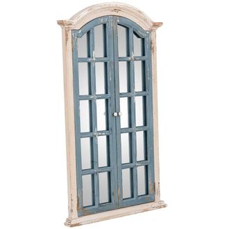 Wanderlust Deco Espejo De Pared De Madera Blanco Y Azul 72.5x7x121.5h Cm
