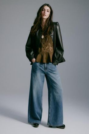 H&M Wide-leg regular waist jeans in Denim Blue at Nordstrom, Size 14