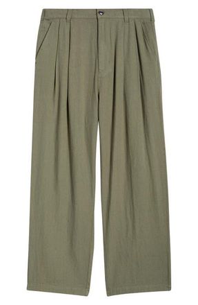 Obey Foster Pleated Linen Blend Pants in Smokey Olive at Nordstrom, Size 30