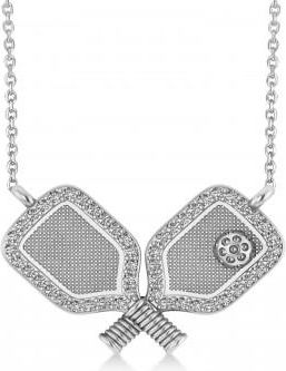 Allurez Diamond Dual Pickleball Paddles Pendant Necklace in Sterling Silver (0.25ct)