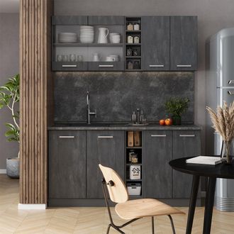 Vicco Cocina Vers&aacute;til R-line, Hormig&oacute;n Negro/antracita, 160 Cm Sin Encimera