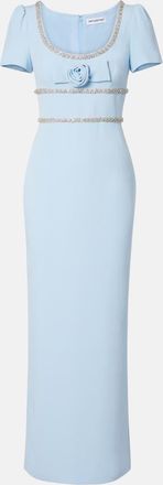 Self Portrait Abito lungo in crêpe con applicazioni floreali