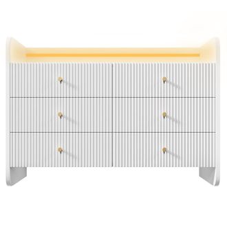 Urban Meuble C&oacute;moda blanca de 6 cajones con dise&ntilde;o acanalado e iluminaci&oacute;n led
