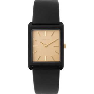 Breda Virgil Leather Strap Watch, 26mm in Black/Black/Gold at Nordstrom