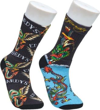 Ed Hardy 360 Print Full Cushion Crew Sock 2-Pack in Black at Nordstrom