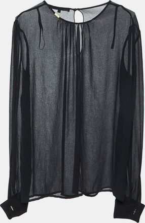 Elisabetta Franchi Black Chiffon Back Slit Detail Sheer Blouse