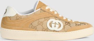 Gucci Womens G75 Sneaker, Beige, Suede