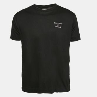 Emporio Armani Black Logo Embroidery Jersey Crew Neck T-Shirt