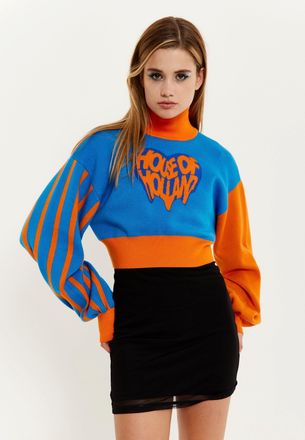 House Of Holland Melting Heart Logo Jumper in Blue And Orange