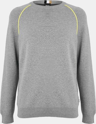 HUGO BOSS Mens Crew Neck Raglan Sleeve Long Sweater - Grey - Size X-Large