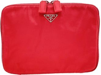 Prada Red Color Nylon Wash Bag (Pre-Owned)