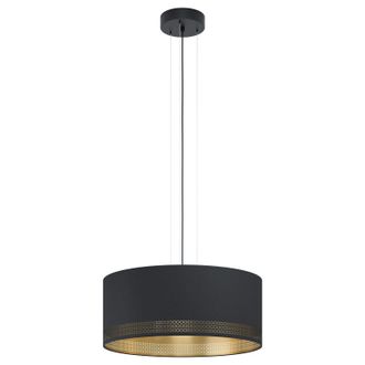 Loops Pendant Ceiling Light Colour Black Shade Black Gold Fabric Bulb E27 3x40W