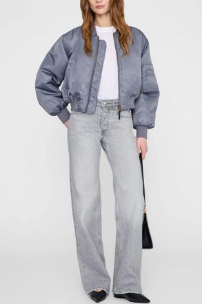 Anine Bing Cropped Leon Bomber Jacket In Dark Grey