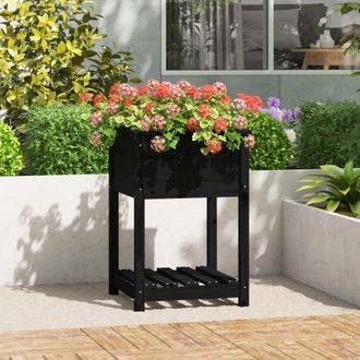 vidaXL Vidaxl - Jardinera Con Estante Madera Maciza De Pino Negro 54x54x81 Cm