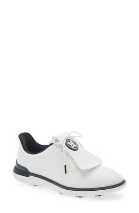 G/Fore Gallivan2R Debossed Heart Gs Kiltie Golf Shoe in Snow/Onyx at Nordstrom, Size 10.5
