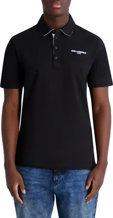 Karl Lagerfeld Logo Chest Stretch Cotton Polo in Black at Nordstrom Rack, Size Xx-Large