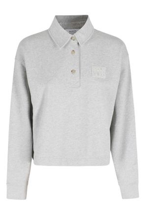 Maison Kitsun&eacute; Gray Stamp Polo Logo-Patch Cotton-Blend Polo Shirt