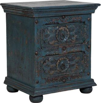 Wanderlust Deco Mesita De Noche De Madera Artesanal Azul 50x40x60h Cm