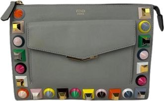 Fendi Pre-owned Rainbow Studs Gray Leather Crossbody Bag - Dames - Vintage Clutch - Grijs - ONE Size - Leer - Vintage