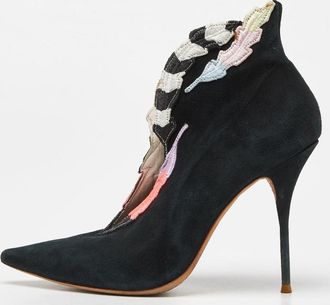 Sophia Webster Multicolor Embroidered Suede Ankle Booties