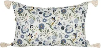 Foreside Home And Garden Blue Floral Marguerite Suzani Lumbar Accent Pillow, 14 x 22 w/ Tassels at Nordstrom, Size Medium
