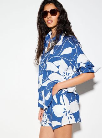 Icone Womens Two-tone hibiscus touch of linen blouse