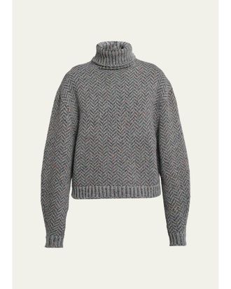 Gabriela Hearst Courtney Cashmere Herringbone Turtleneck Sweater