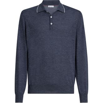 Brunello Cucinelli Lightweight knit Polo in Avio Blue at Nordstrom, Size 50 It