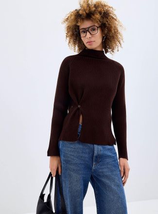Contemporaine Womens Funnel-neck slit ribbed sweater
