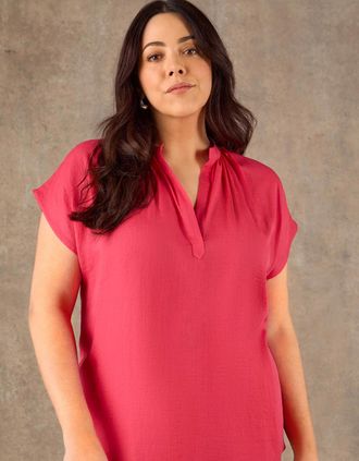 Live Unlimited London Womens Pink Notch Neck Relaxed Fit Top - Size: 22